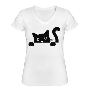 Playera Cuello V Gato Asomándose Miniatura