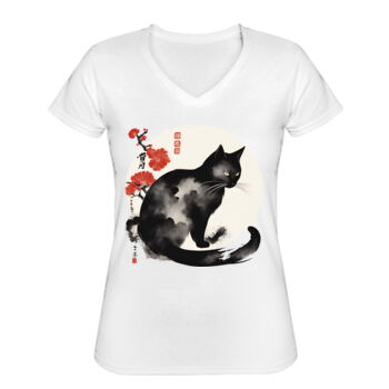 Playera Cuello V Gato Sumi-E Miniatura